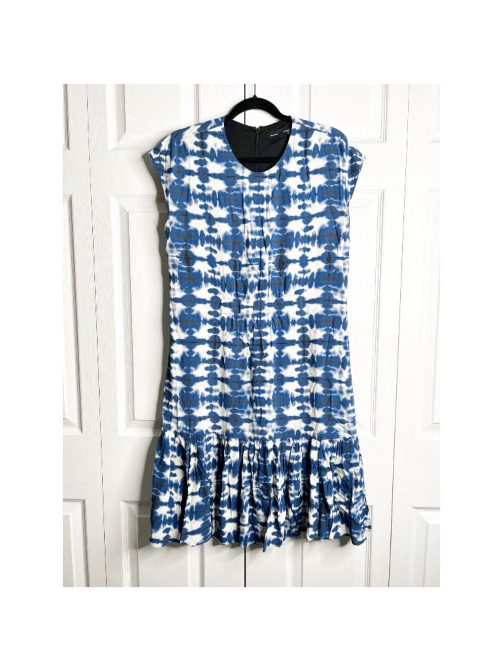 Proenza Schouler Blue White Tie Dye Crepe Short Sleeve Dress Women's Size 8